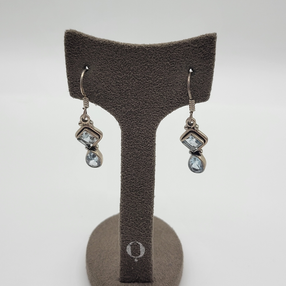 Vintage Sterling Silver Blue Topaz  Dangle Earrings